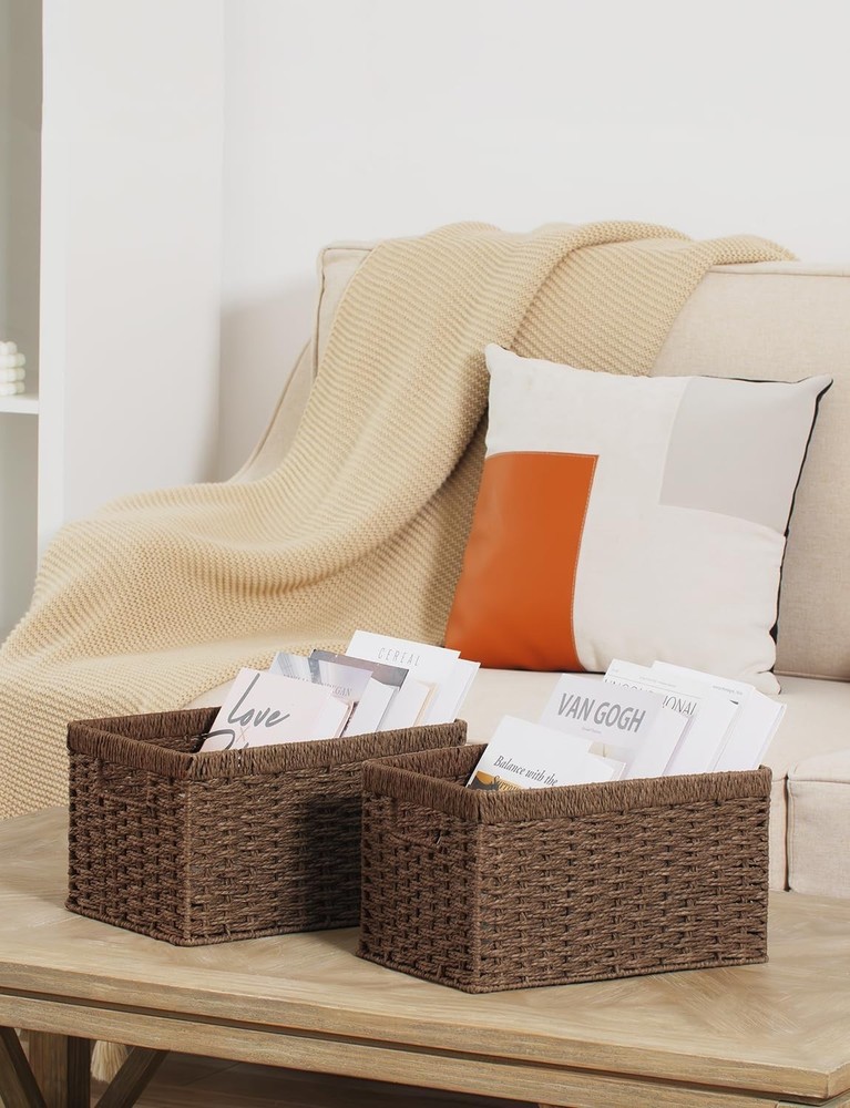 Dark Brown Storage Baskets, Rectangular Shape, 2-Pack