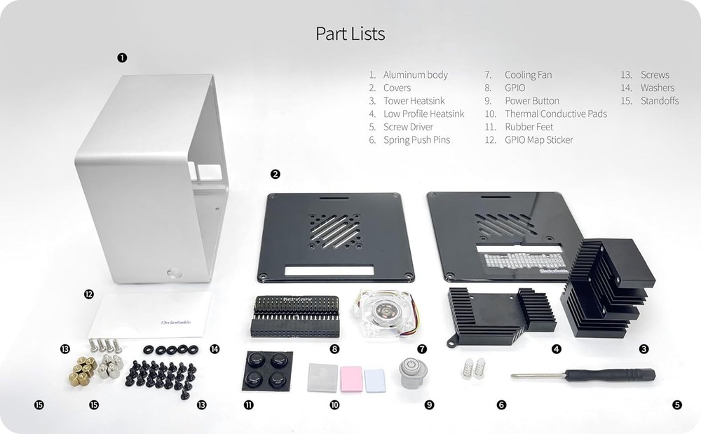 Mini Tower Case with RGB Fan for Raspberry Pi 5 - Silver