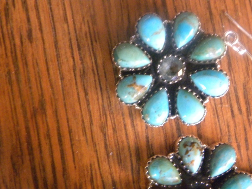 KINGMAN TURQUOISE CLUSTER STERLING SILVER EARRINGS 1"