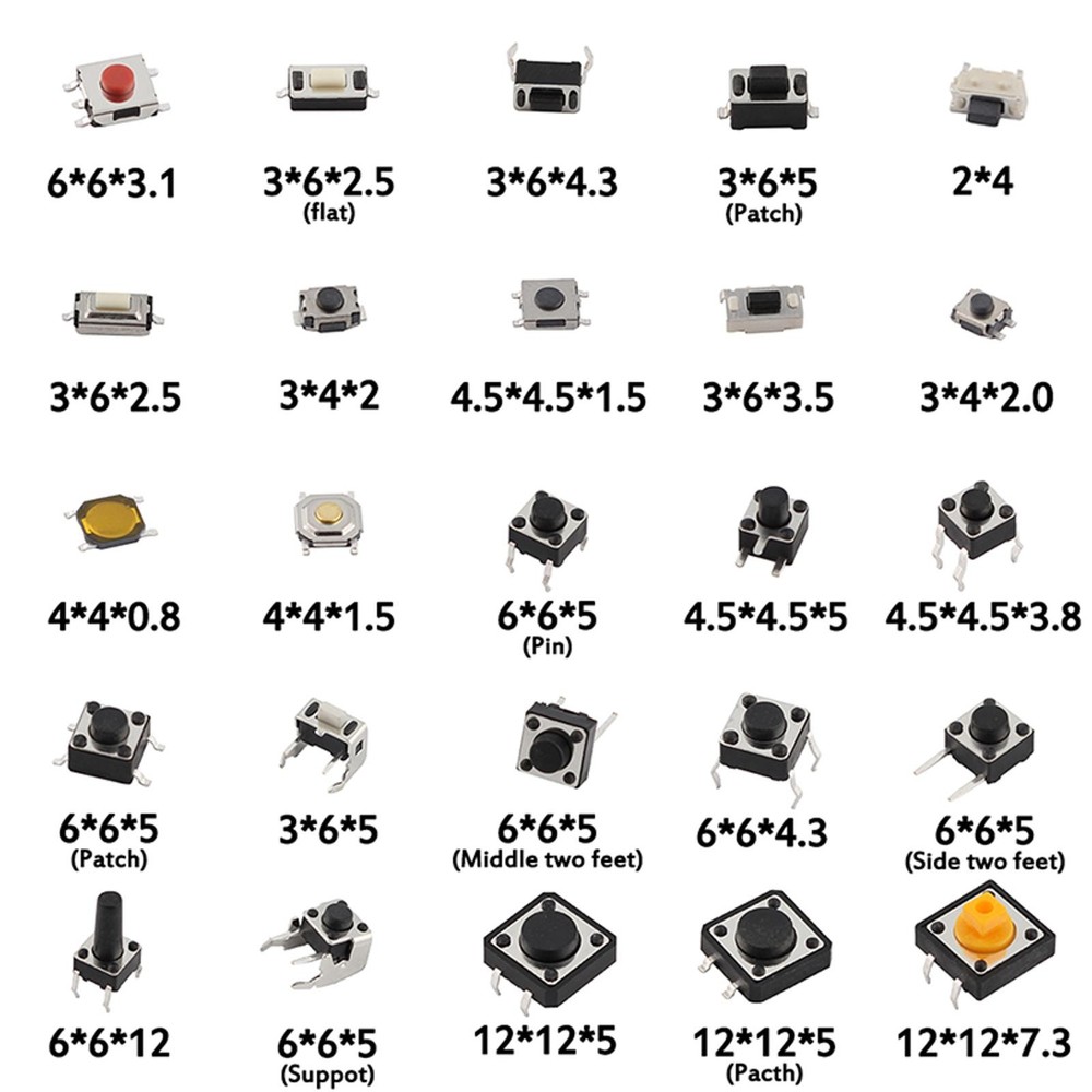 25-Type Micro Switch Push Tact Button ON/OFF Touch Button Switch Assortment Kit