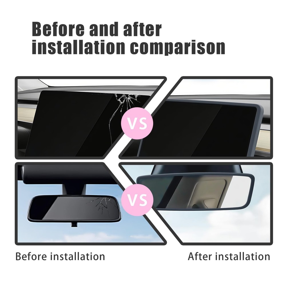 2 PCS Protector Trim Frame, Center Screen Black Mirror Cover + Screen Frame