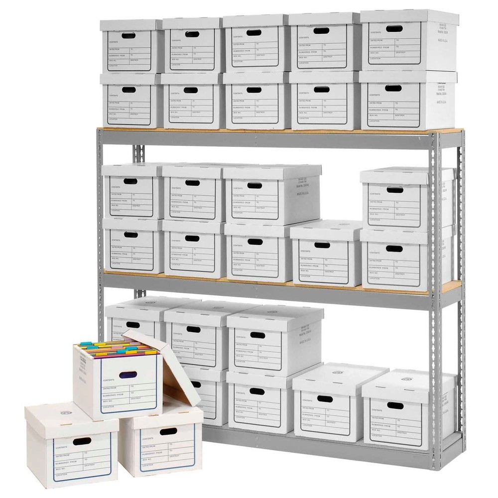 Record Storage Rack With 30 Boxes 72"W x 15"D x 60"H Gray