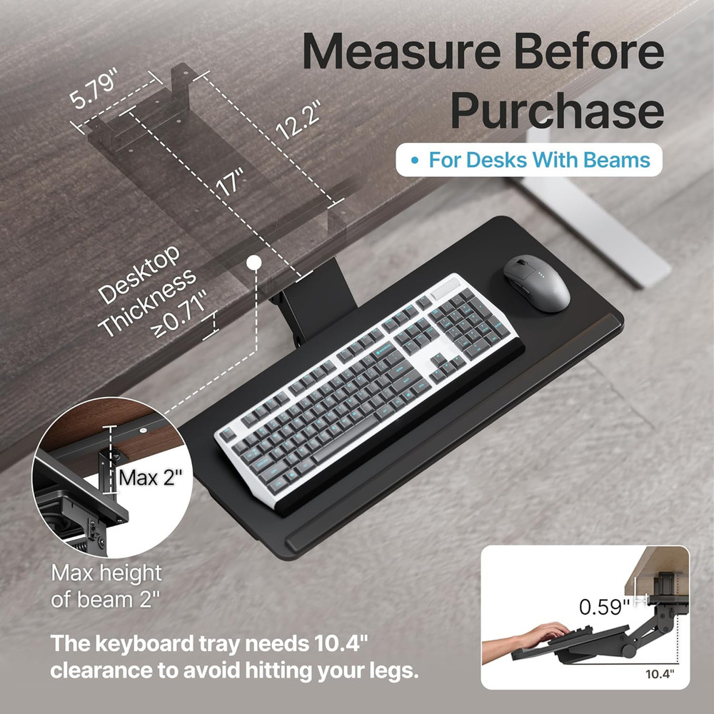 Keyboard Tray under Desk with Storage Drawer, Height Adjustable Keyboard Tray Sl