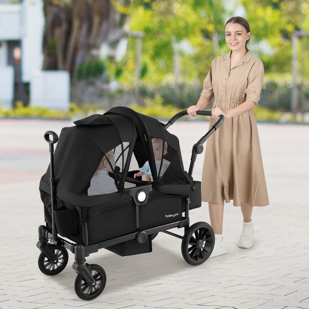 Wagon Stroller for 2 Kids Push Pull Double Stroller w/ Adjustable Handle