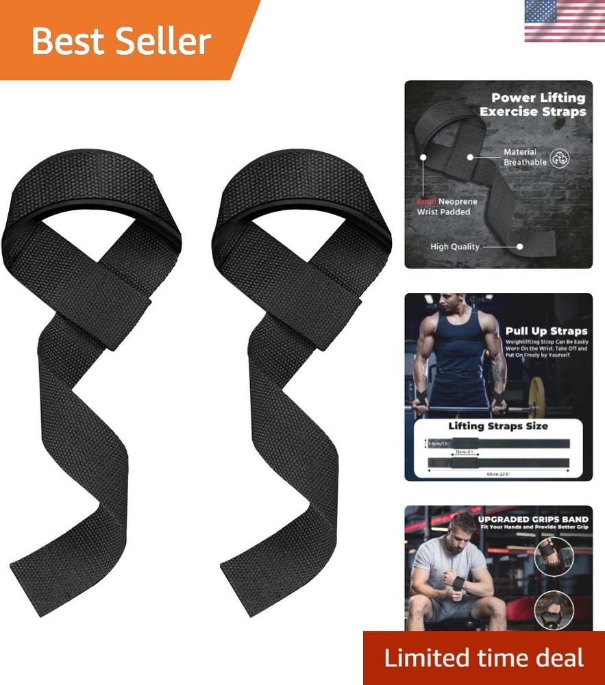 Durable Black Lifting Straps with Wrist Support for Ultimate Workout Efficiency