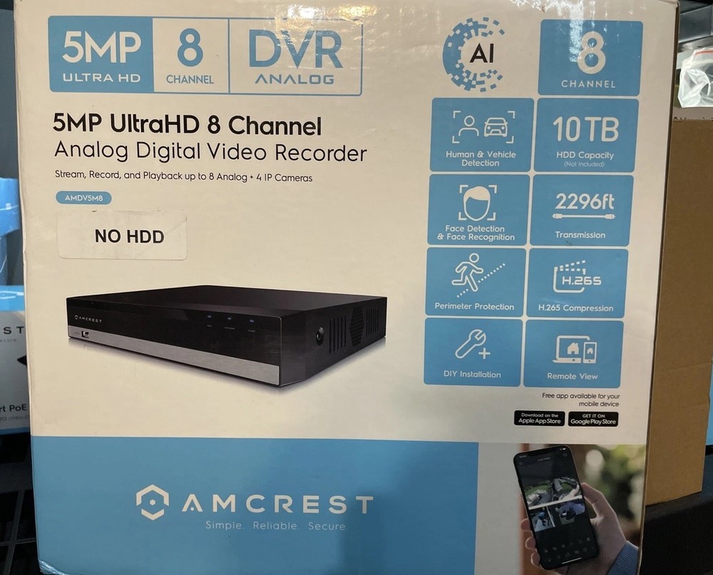 AMCREST 5MP ULTRAHD 8 CHANNEL DVR SECURITY CAMERA SYSTEM RECORDER Black !*NO HDD