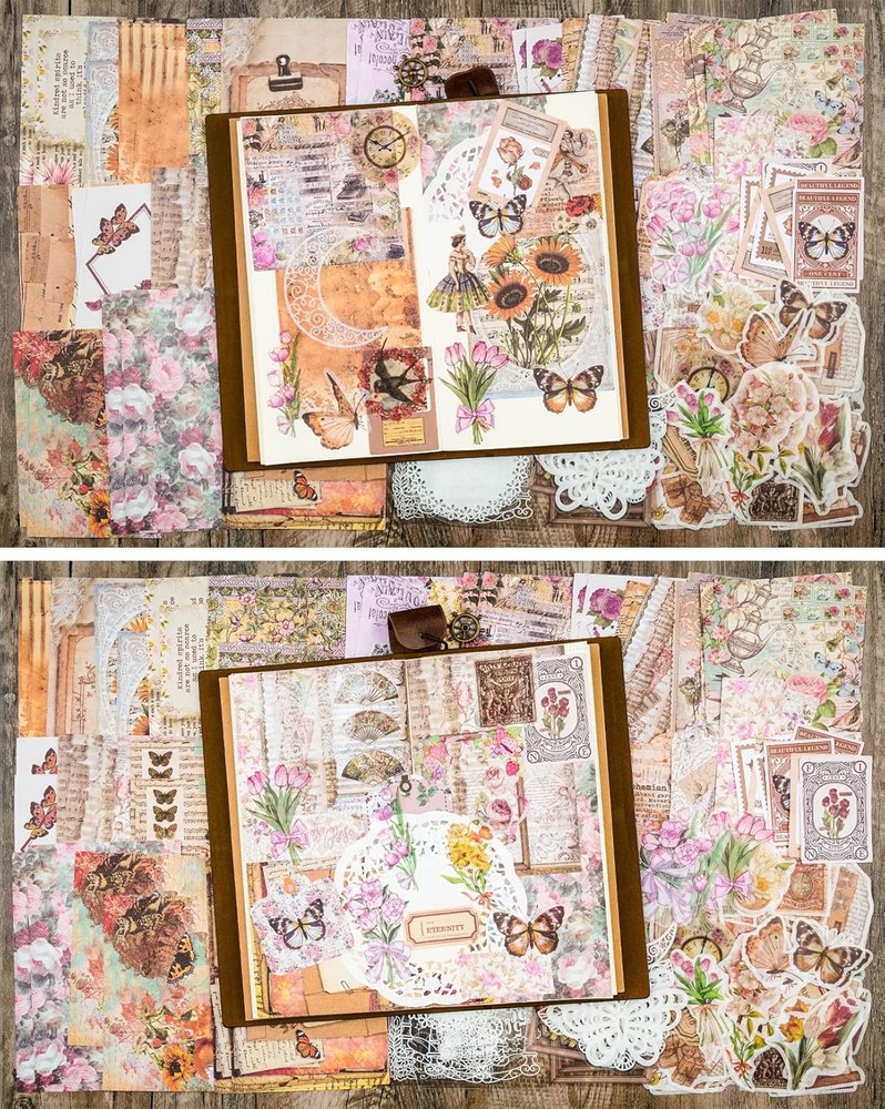 Knaid 200 Piece Vintage Ephemera Bundle - Paper & Sticker Kit 200, Assorted