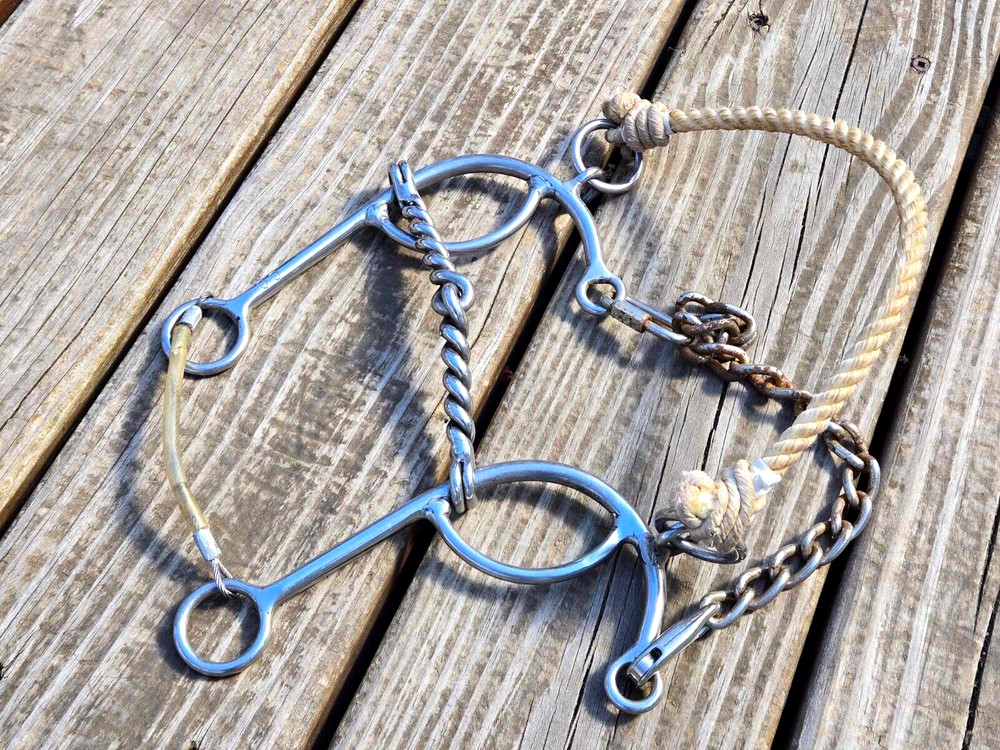 CC MAKER MARKED Size 5" Twisted Gag Rope Nose Western Combination Bit Hack Combo