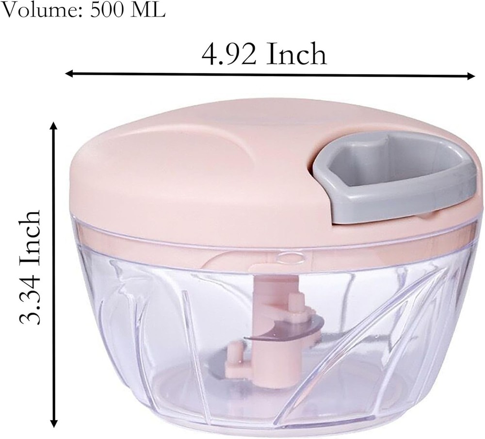 Manual Garlic Chopper 500ml Hand Pull String Vegetable & Spice Cutter Blue