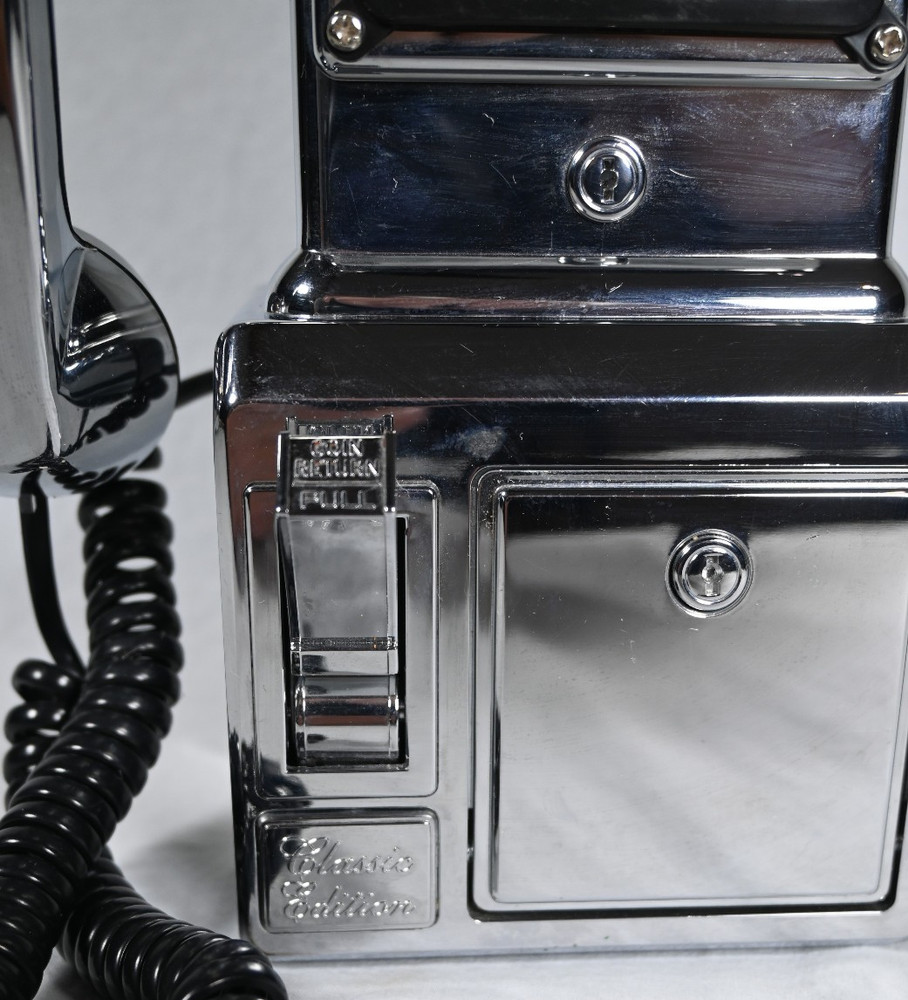 Retro 1956 Payphone Wall-Mount Corded Push Button Phone Silver