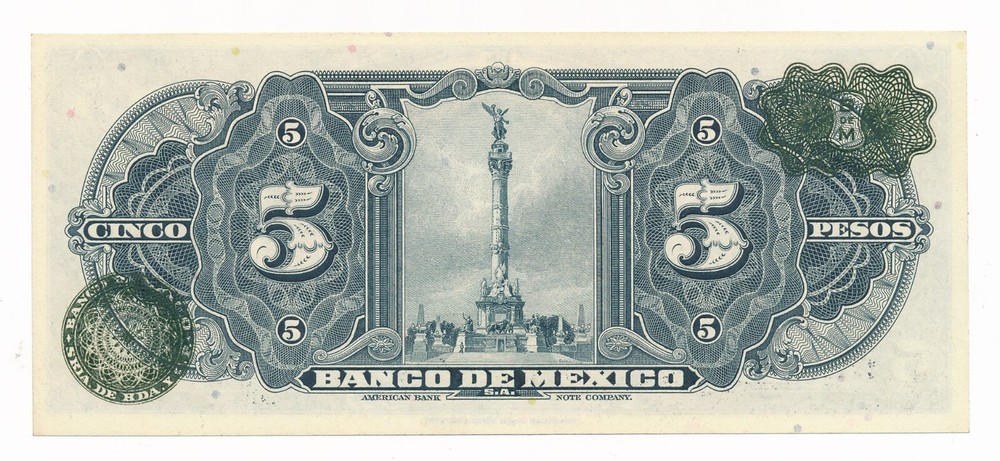MEXICO 5 Pesos 1947 P. 34 /34i Unc Note "La Gitana"
