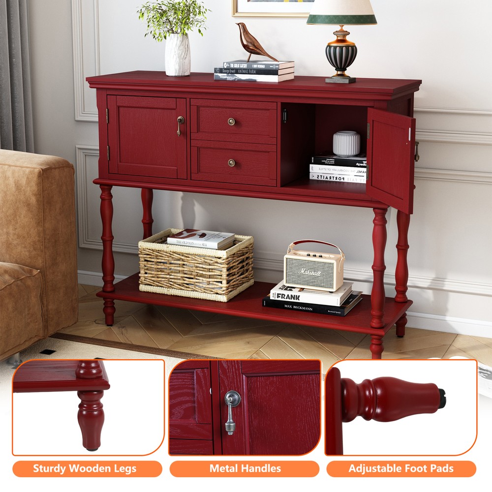 Sideboard Storage Dining Buffet Cabinet Console Table with Shelf&Drawers Red