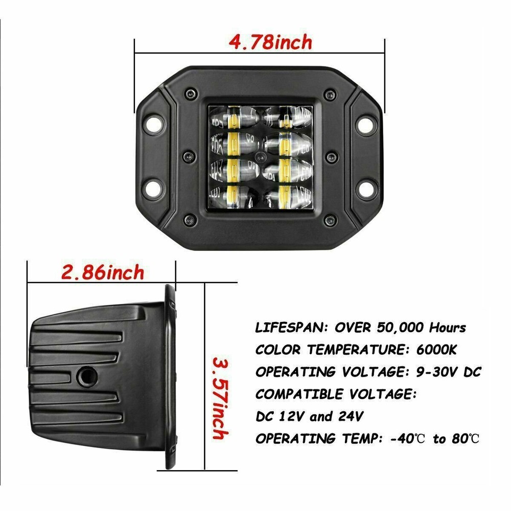 2X 5" Flush Mount LED Work Light Bar Rear Bumper Reverse Pods Driving+Wire Kits