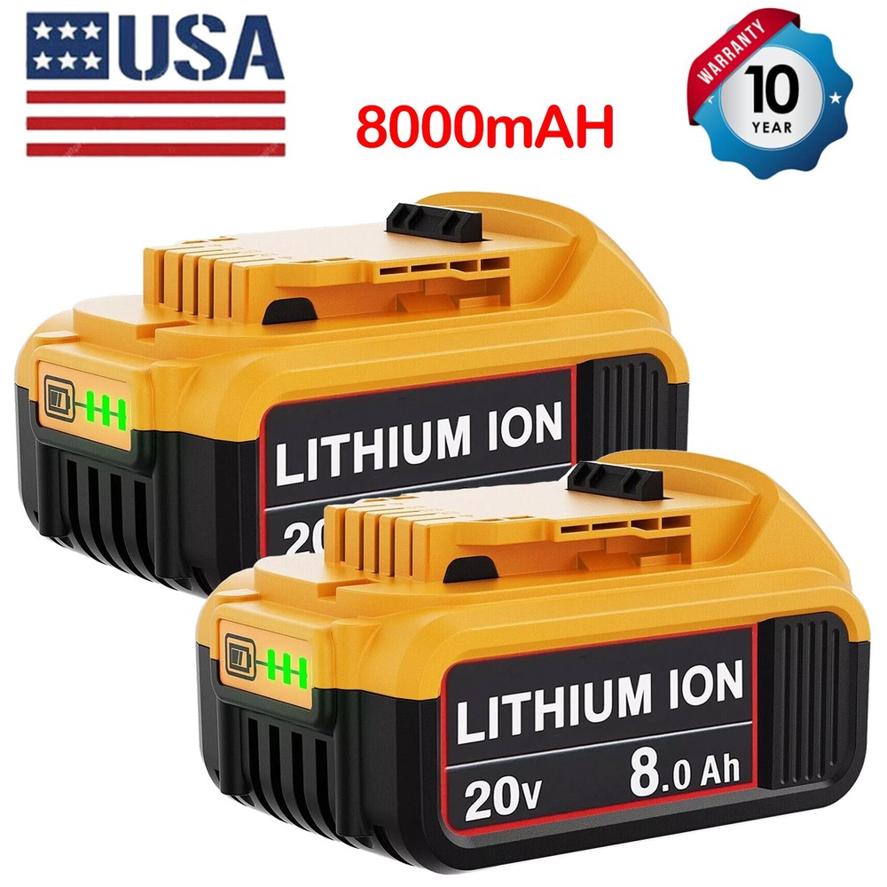 2PC 8.0Ah Battery Replace for Dewalt 20V DCB208 DCB206 Drill Tools LED Indicator