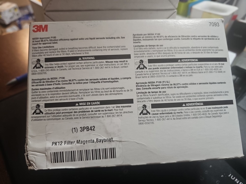 3M 7093 P100 Particulate Cartridge Filter (12 Pack)