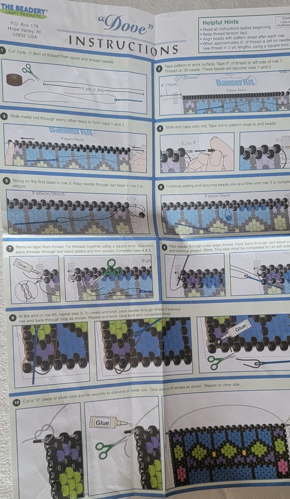 #074 PATTERN ONLY. The Beadery’s Beaded Dove Banner Instructions.