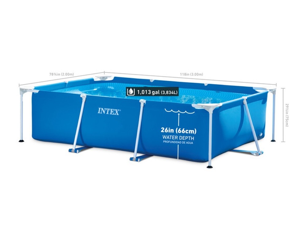 Intex 9ft 10in X 6ft 6in X 29 1/2in Rectangular Frame Above Ground Pool Blue