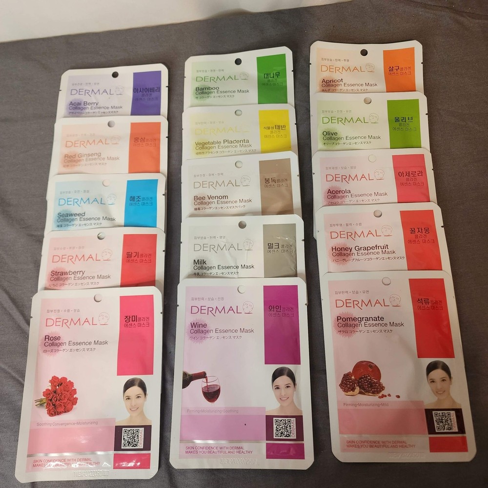 DERMAL Collagen Essence Mask, 15 sheets, Mixed scents