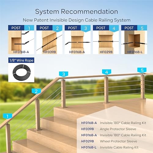 Pair Cable Railing Kit, Invisible Crimp Fitting Deck Cable Level 10 Black