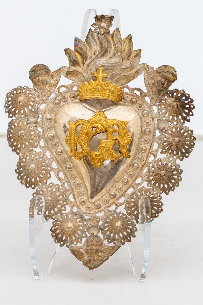 Antique silver votif heart