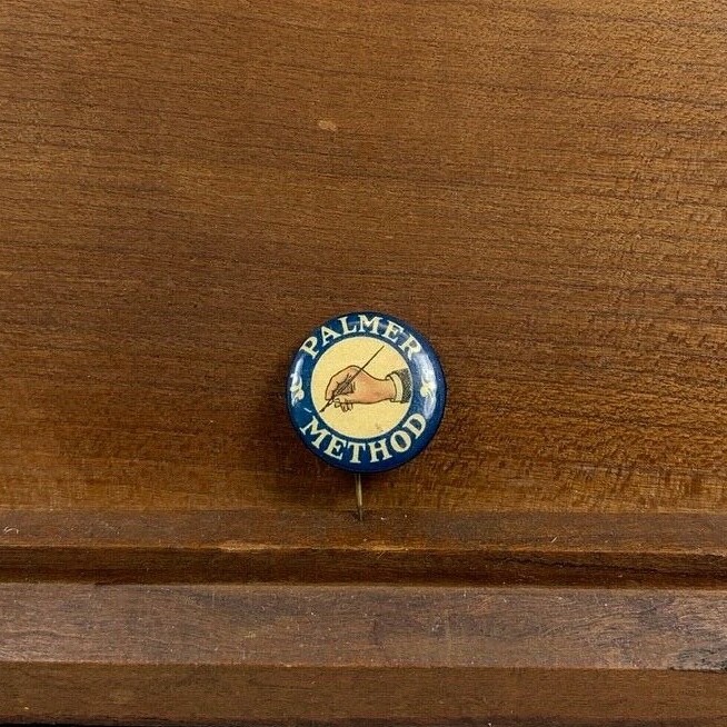 Vintage Palmer Method Hand Writing Pin Button Merit Win Award