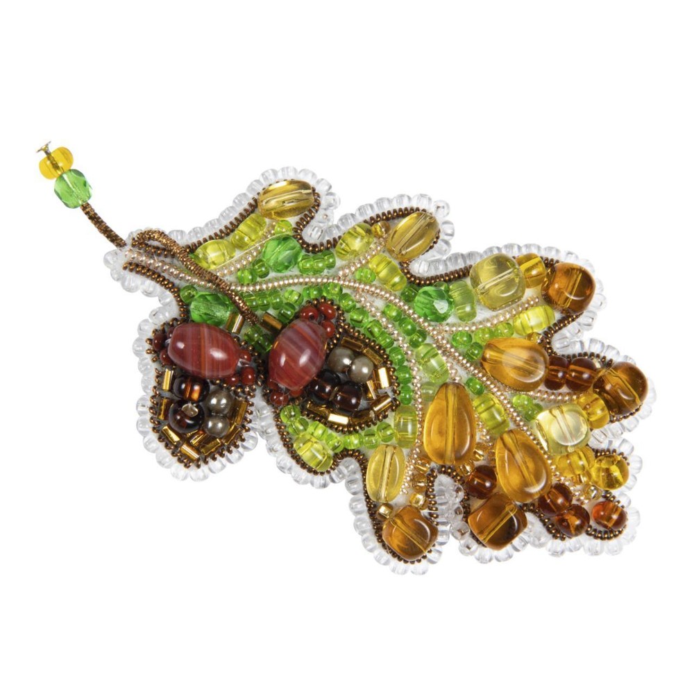 Crystal Art Beadwork kit for creating brooch Oak Leaf BP-334C