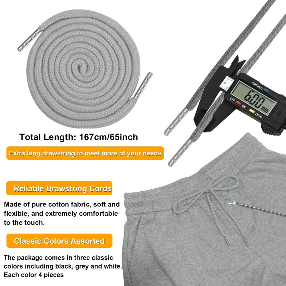 "12PCS 66"" XL Drawstring Cords Replacement with 4 Threaders for Pants"