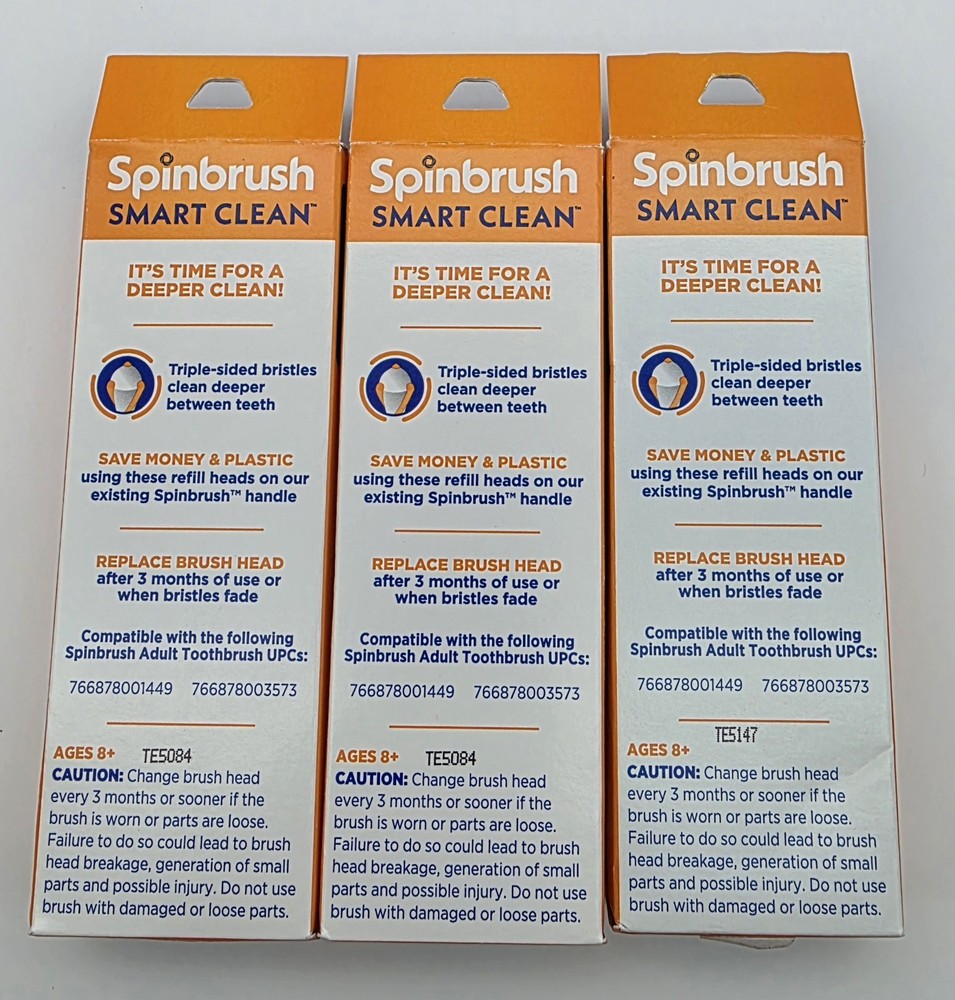 3 Smart Clean Spinbrush Triple-Sided Bristles 2 Repalcement Heads