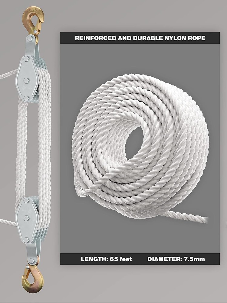 Versatile 4000LB Capacity Pulley System - 65ft Rope for Garage, Workshop & More