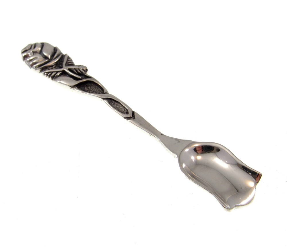 Handcrafted Solid 925 Sterling Silver Vining Rose Bush Salt Spoon Server Shovel
