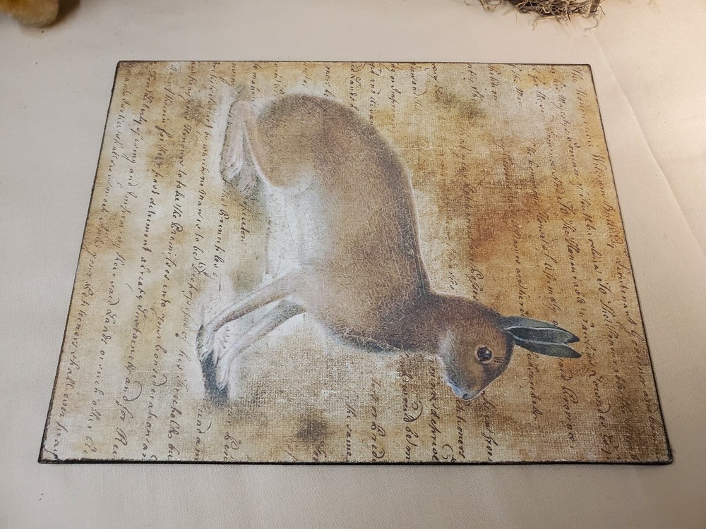 VINTAGE VICTORIAN PRIMITIVE STYLE EASTER BROWN SITTING BUNNY RABBIT SPRING SIGN