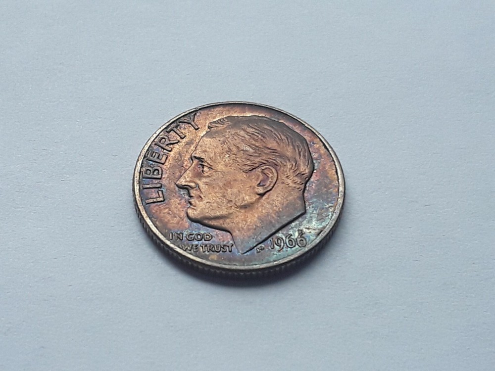 1966 P & 2000 P ROSSAVELT DIME TONING ON BOTH SIDES