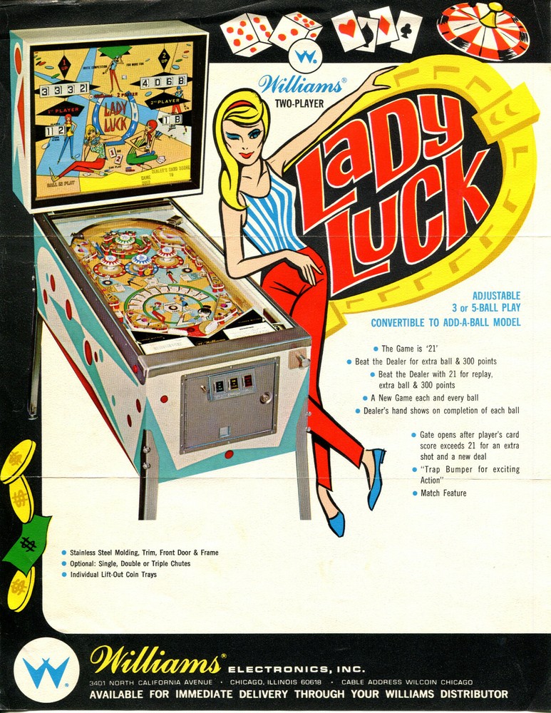 Lady Luck Williams Pinball Flyer / Brochure / Ad - Hard to Find