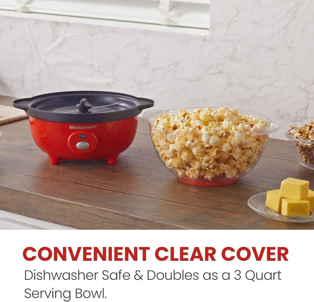 Elite Gourmet EPM330R Automatic Stirring 12-cup Popcorn Maker 3-Quart, Red
