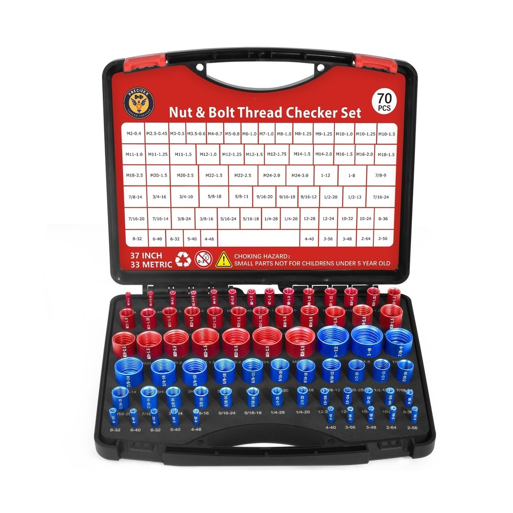 70 Pcs Thread Checker Nut and Bolt Thread Checker Set with 37 Inch and 33 Met...