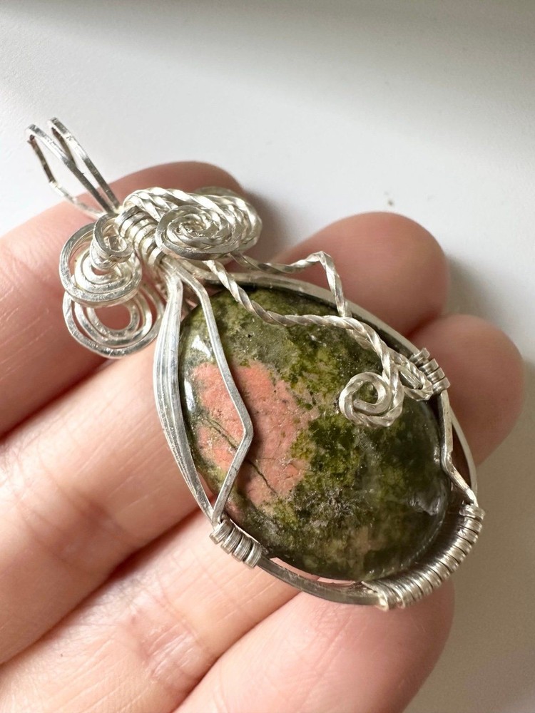 Artisan handmade unakite wire Pendant