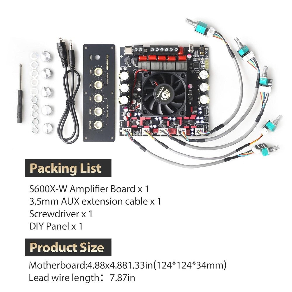 Powerful 300W+300W+600W 2.1 Bluetooth Amp Board, USB/AUX Input, Surface Mount