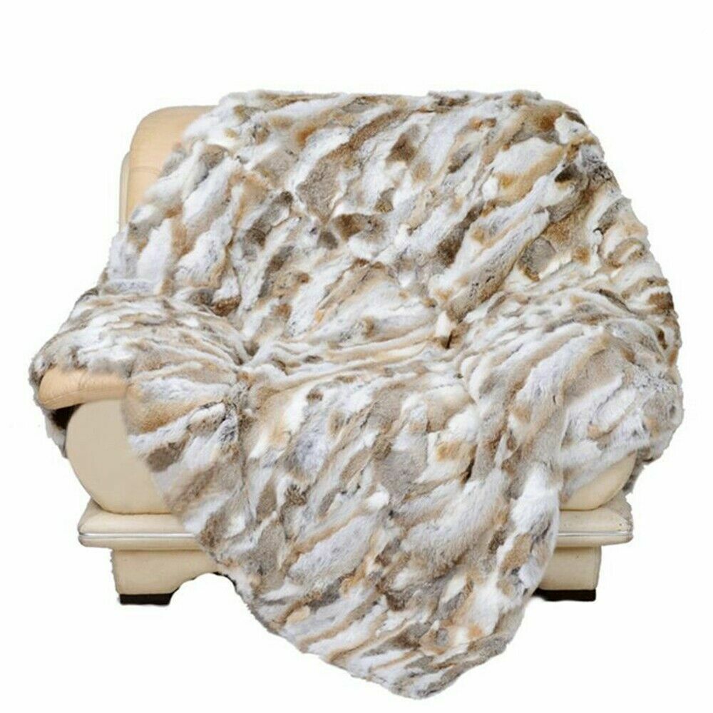 Luxury Soft Real Rabbit Fur Throw Warm Large Sofa Bedspread Blanket 55x63''