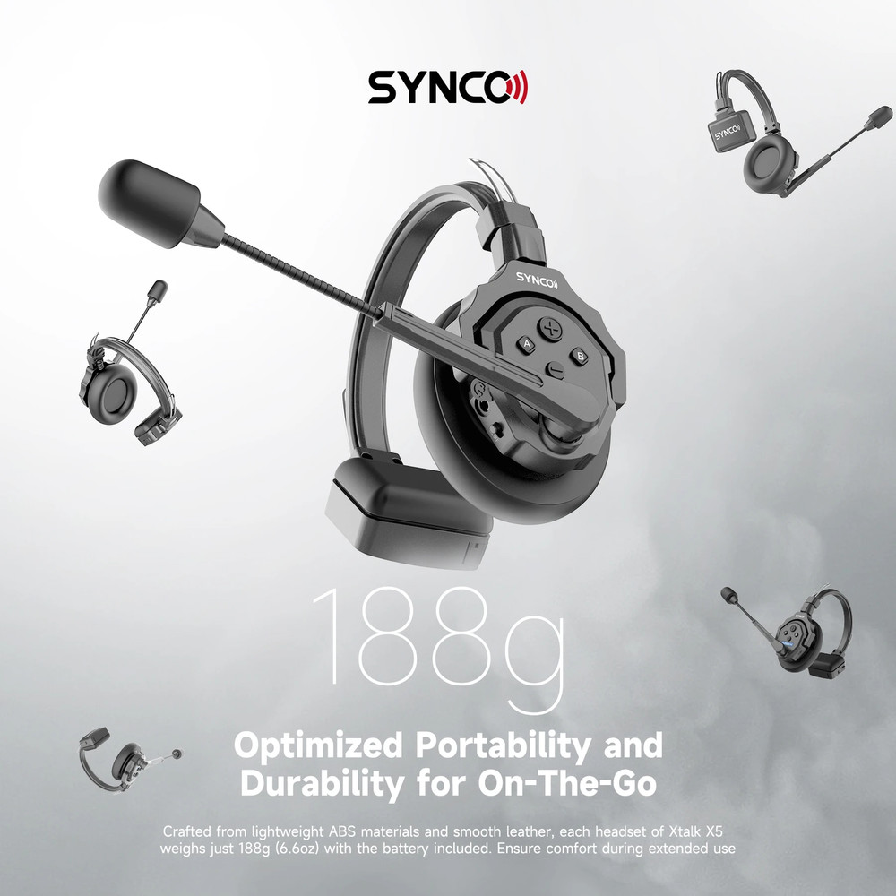 Synco Xtalk X2 350m/1148ft Wireless Headset Intercom System 2.4GHz Full Duplex