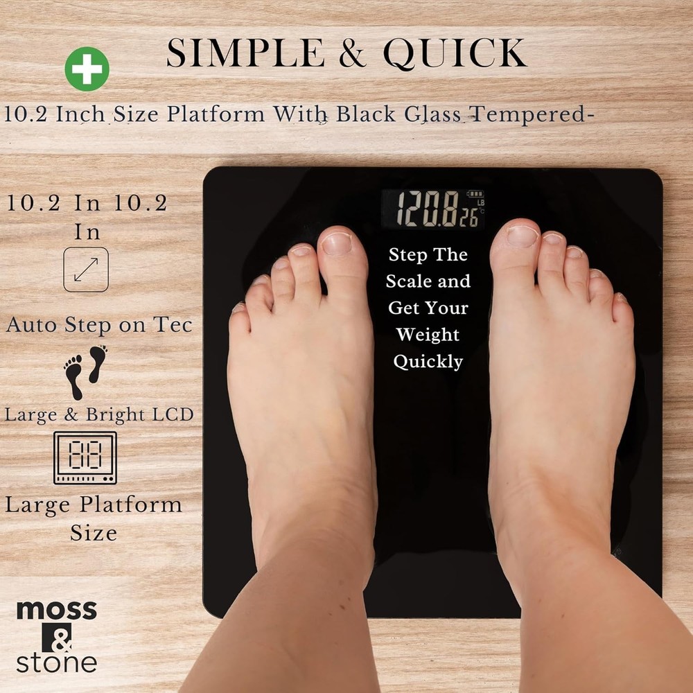Elegant Black Digital Bathroom Scale - 400lb Capacity & Backlit LCD Display