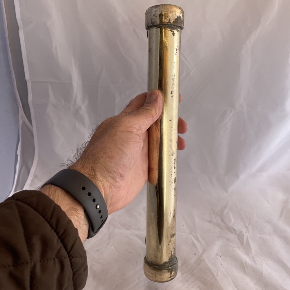 large vintage brass pull door handle. Solid. Reclaimed English.