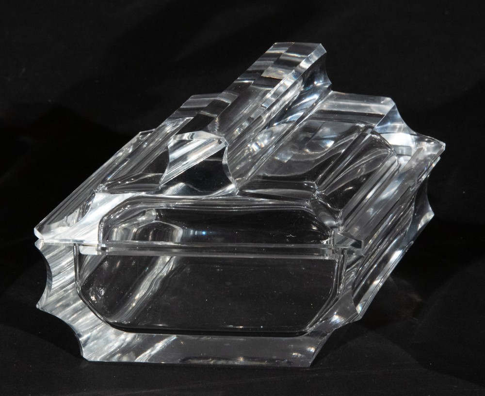 Art Deco Perfume Clear Cut Crystal Glass Dressing Table Set
