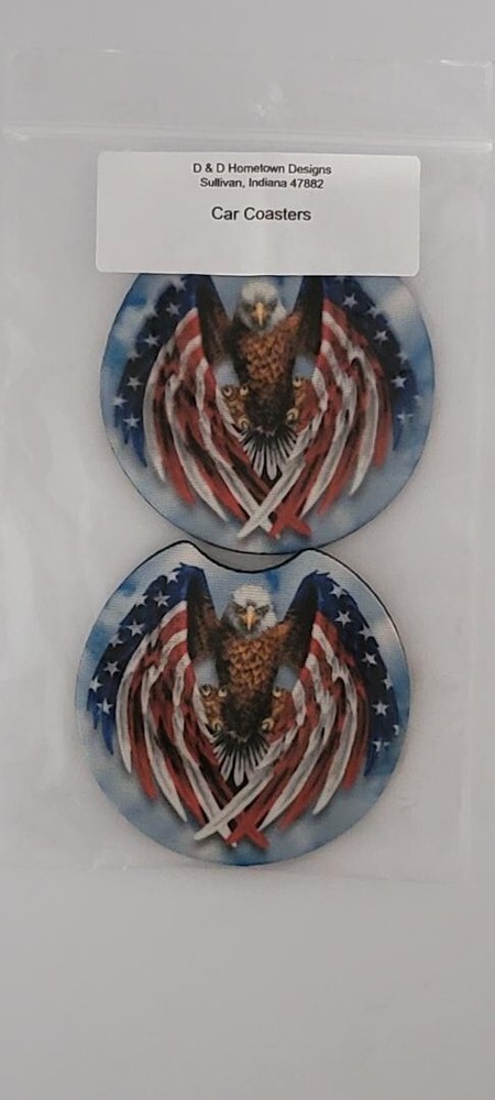 Neoprene Car Coaster "American Eagle". Set Of 2