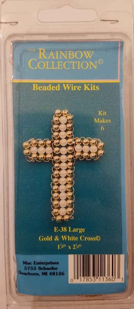 Gold & White Cross Beaded Wire Christmas Ornament Craft Kit Mac Enterprises VTG