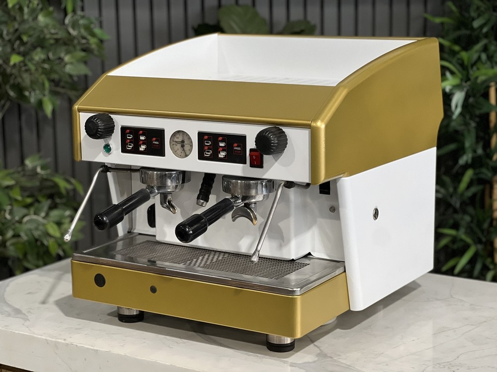 WEGA ATLAS COMPACT 2 GROUP ESPRESSO COFFEE MACHINE WHITE & GOLD