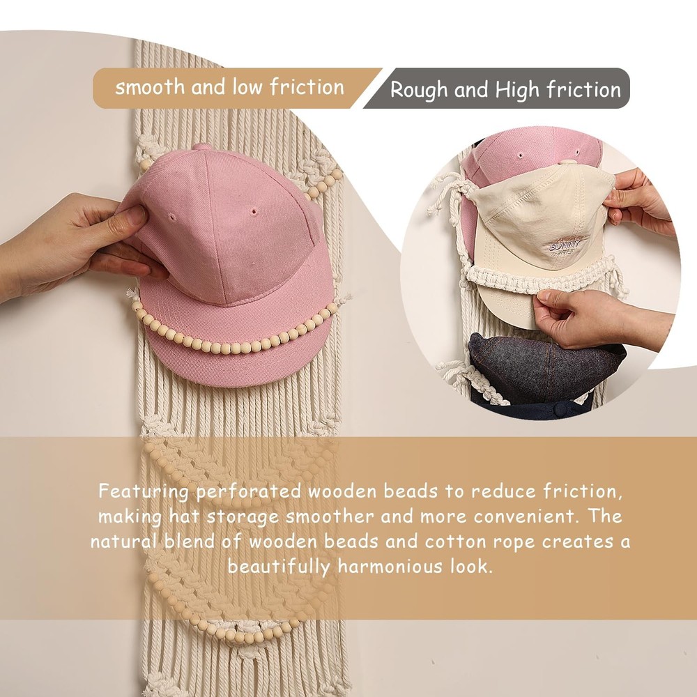 Cap Hanger-1 Pack-Boho Macrame Cap Holder Wall Hat Organizer for Baseball Cap...