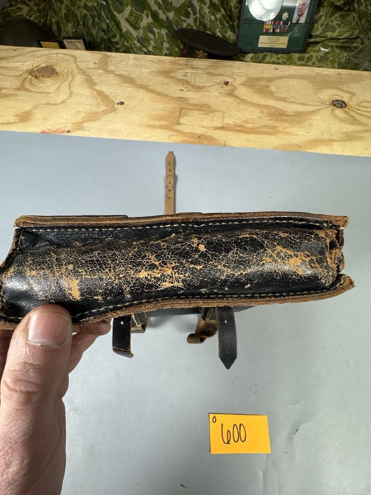 WW2 German Officer’s Map Case - Black Pebbled Leather Maker Marked O600