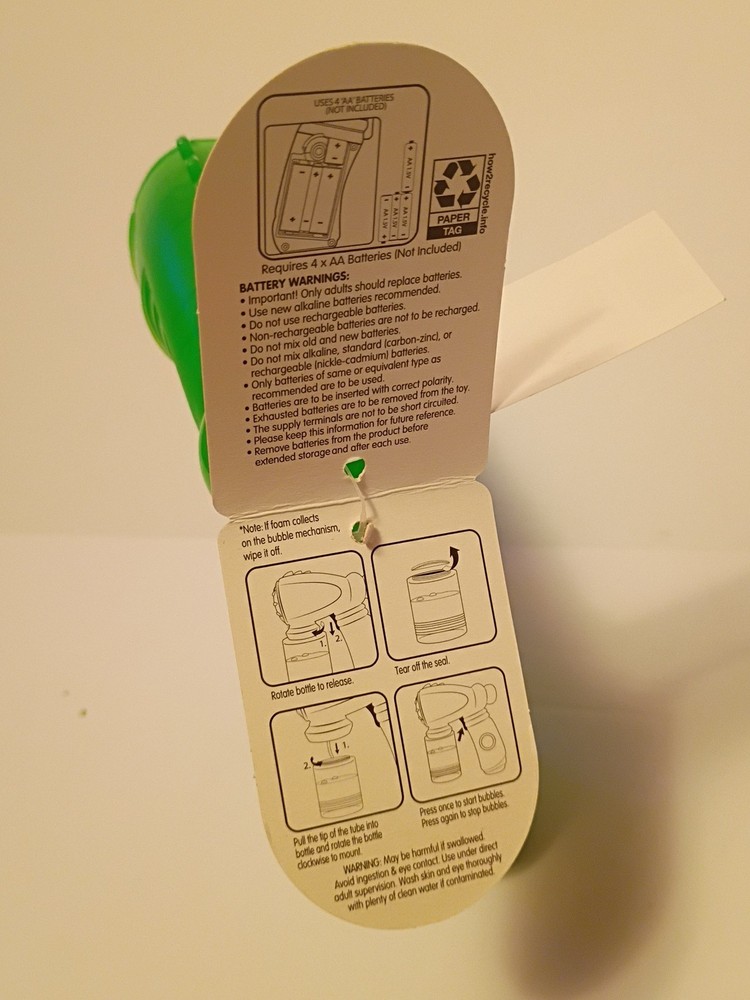 Play Day Light Up Bubble Blaster Toy Green + 4oz Solution | Flashing Lights | 3+