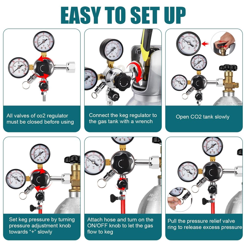 CO2 Keg Regulator Draft Beer CO2 Regulator CGA-320 Regulator Dual Stage CO2 P...