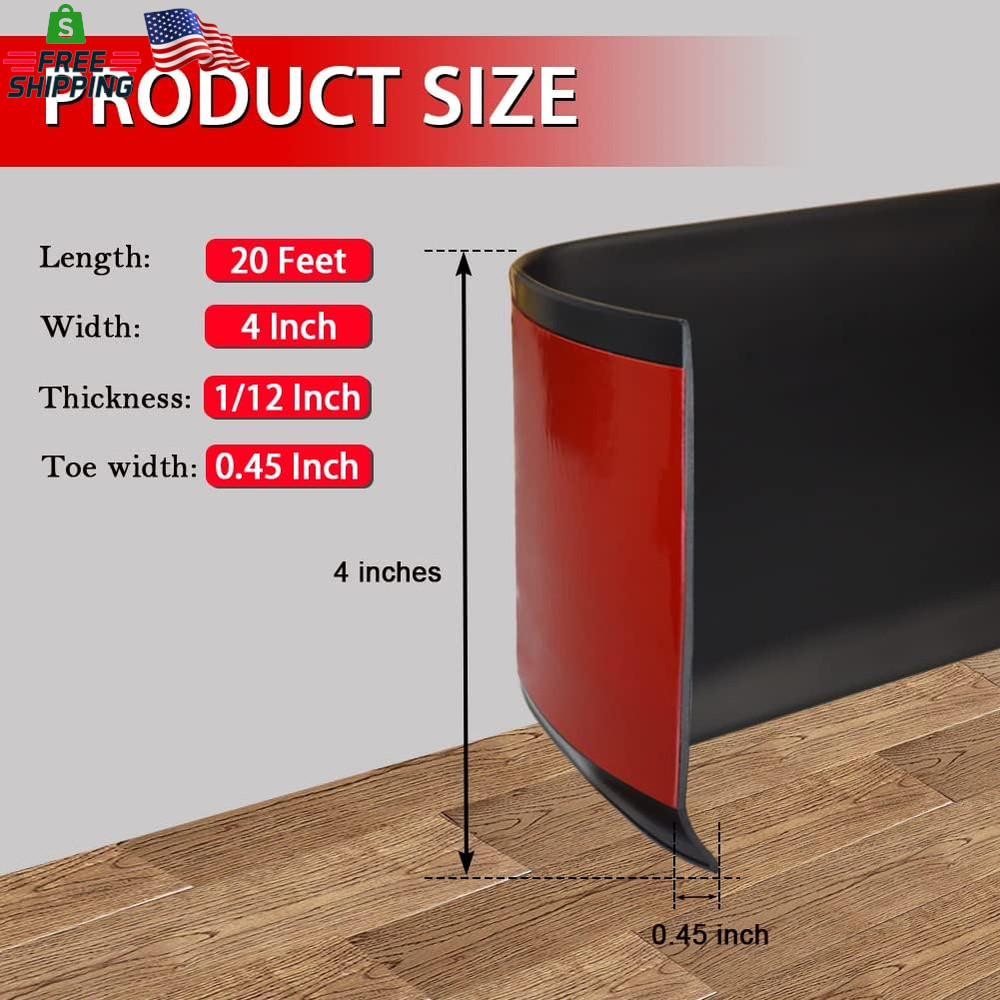Vinyl Wall Base Baseboard Molding Trim 4" Flexible Self Adhesive Rubber Wall Bas